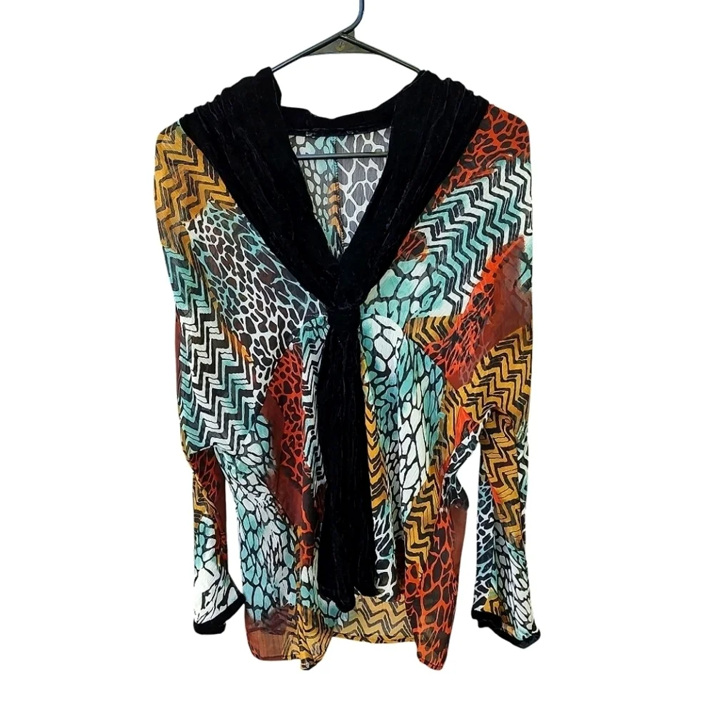 Diane Von Furstenberg Animal Print Top With Velvet Trim